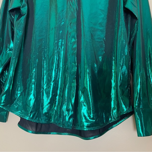 Anthropologie Gillian Liquid Shine Green Metallic Shirt Blouse Size Small - Picture 5 of 12